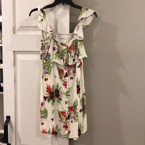 White floral off the shoulder mini dress